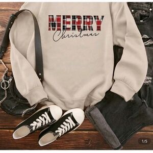 SHEIN Beige 'Merry Christmas' Crewneck Sweater